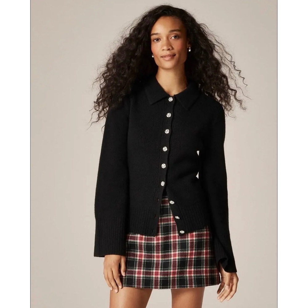 J CREW Milano-stitch cinched-waist cardigan with embellished buttons black XS